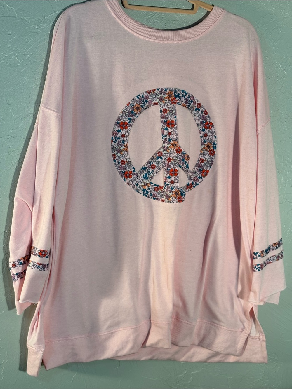 Pink Sweatshirt with Floral Peace Sign